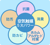 空気触媒5大パワー　抗菌　消臭　ホルムアルデヒド対策　防カビ　防汚